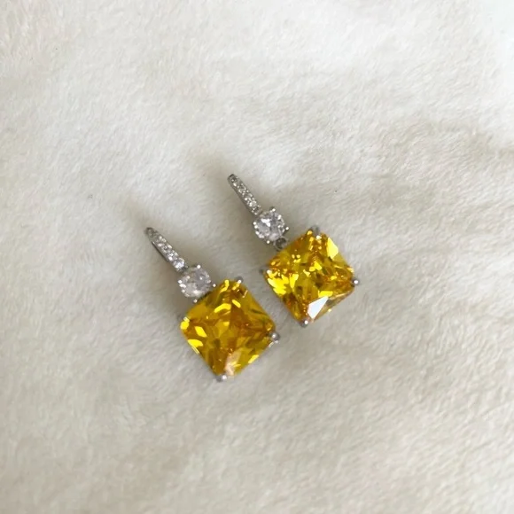 Yellow Diamond Dangle Drop Earrings New - Picture 6 of 6